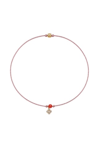 Parure Mystique Hariel - Fil de soie, corail rouge et or jaune laminé