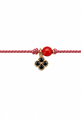 Parure Mystique Hariel - Fil de soie, corail rouge et or jaune laminé