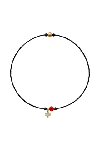 Parure Mystique Hariel - Fil de soie, corail rouge et or jaune laminé