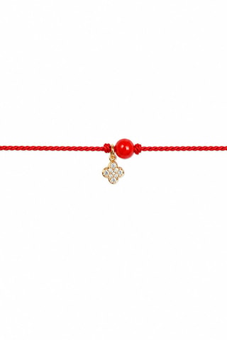 Parure Mystique Hariel - Fil de soie, corail rouge et or jaune laminé