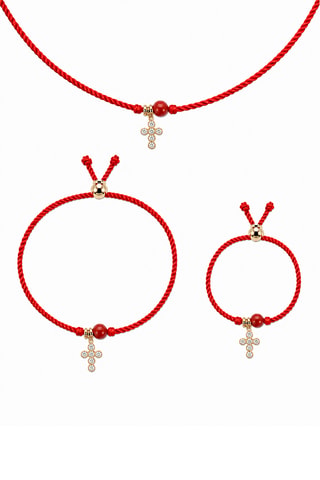 Parure Mystique Gabriel - Fil de soie, corail rouge et or jaune laminé