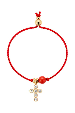 Parure Mystique Gabriel - Fil de soie, corail rouge et or jaune laminé