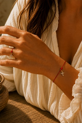 Parure Mystique Gabriel - Fil de soie, corail rouge et or jaune laminé