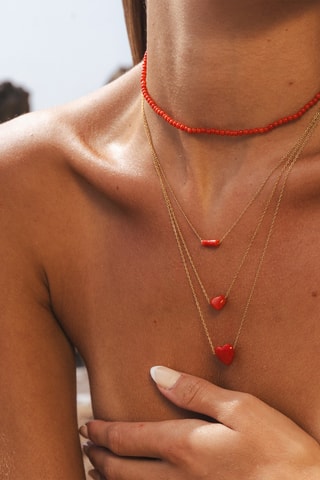 Ketting Porto Cervo - Gelamineerd Geelgoud Rood Koraal 