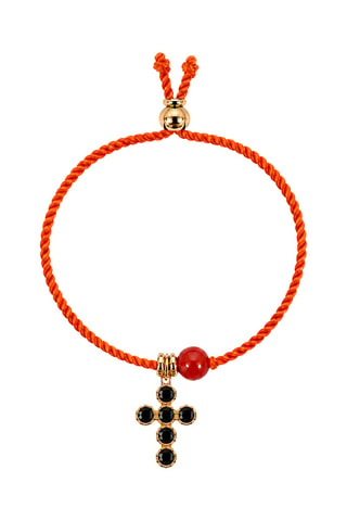 Parure Mystique Gabriel - Fil de soie, corail rouge et or jaune laminé