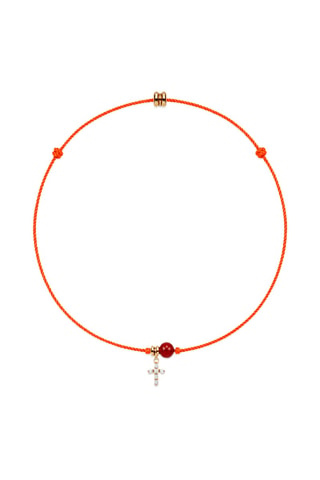 Parure Mystique Gabriel - Fil de soie, corail rouge et or jaune laminé