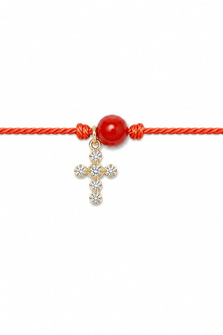 Parure Mystique Gabriel - Fil de soie, corail rouge et or jaune laminé