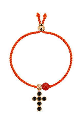 Parure Mystique Gabriel - Fil de soie, corail rouge et or jaune laminé
