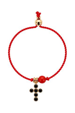 Parure Mystique Gabriel - Fil de soie, corail rouge et or jaune laminé
