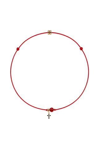 Parure Mystique Gabriel - Fil de soie, corail rouge et or jaune laminé