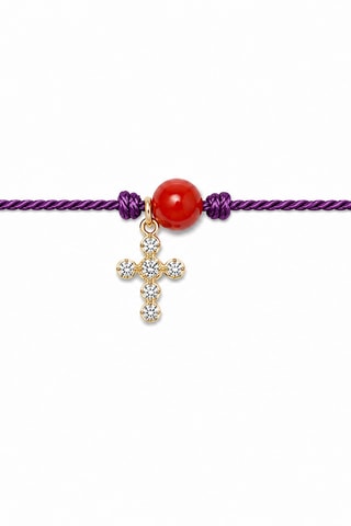 Parure Mystique Gabriel - Fil de soie, corail rouge et or jaune laminé