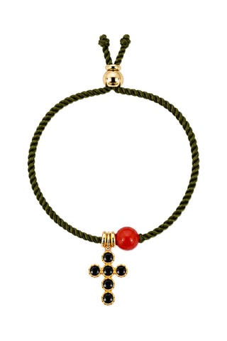 Bague Gabriel - Fil de soie, corail rouge et or jaune laminé