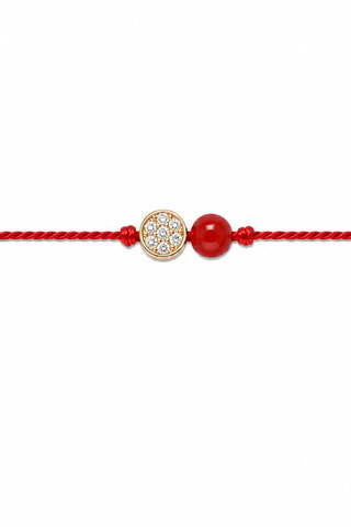 Bracelet Mystique Cahetel - Fil de soie, corail rouge et or jaune laminé