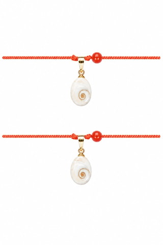 2 bracelets Lucia Arinella - Fil de soie, corail rouge et or jaune laminé