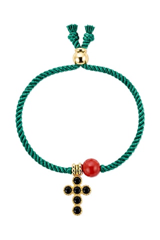 Bague Gabriel - Fil de soie, corail rouge et or jaune laminé