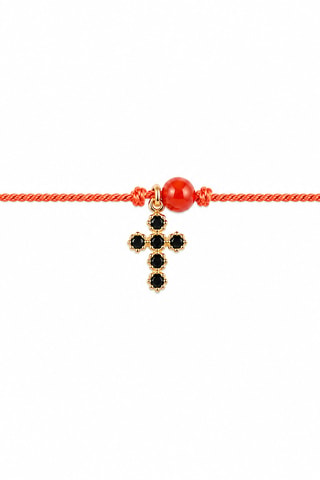 Bracelet Mystique Gabriel - Fil de soie, corail rouge et or jaune laminé