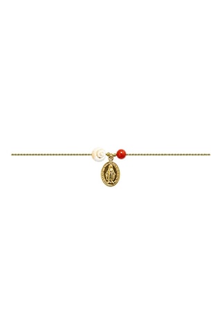 Bracelet Vierge Marie - Fil de soie, corail rouge et or jaune laminé