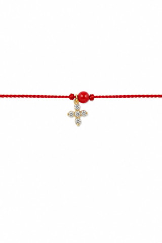 Bracelet Mystique Gabriel - Fil de soie, corail rouge et or jaune laminé