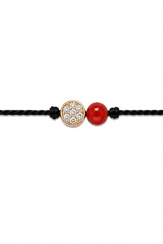 Bracelet Mystique Cahetel - Fil de soie, corail rouge et or jaune laminé
