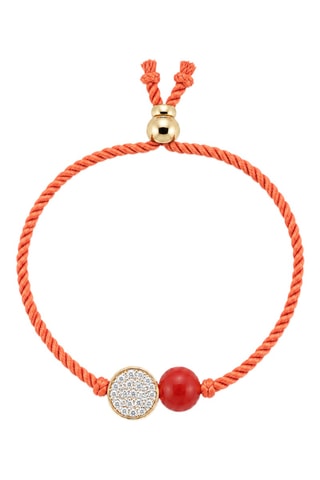 Bague Cahetel - Fil de soie, corail rouge et or jaune laminé