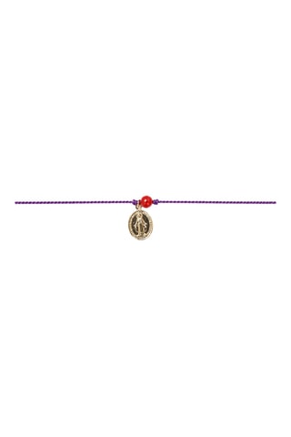 Bracelet Madonne Madonna Vierge - Fil de soie, corail rouge et or jaune laminé