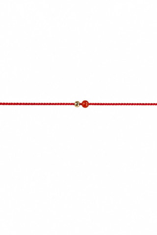 Bracelet Corallu - Fil de soie, corail rouge et or jaune laminé