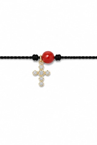 Bracelet Mystique Gabriel - Fil de soie, corail rouge et or jaune laminé