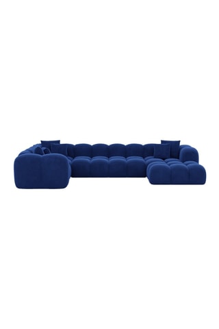 Canapé d'angle droit panoramique Nuvola - Bleu foncé - 7 places - Tissu toucher velours