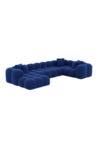 Canapé d'angle gauche panoramique Nuvola - Bleu foncé - 7 places - Tissu toucher velours