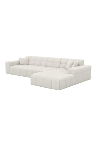 Canapé d'angle droit Cardano - Blanc - 5 places - Tissu bouclette