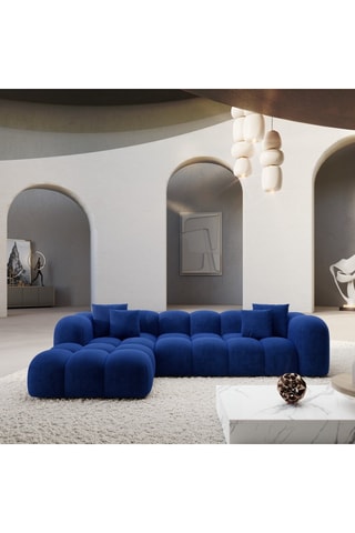 Canapé d'angle gauche convertible - Bleu - 5 places - En tissu velours