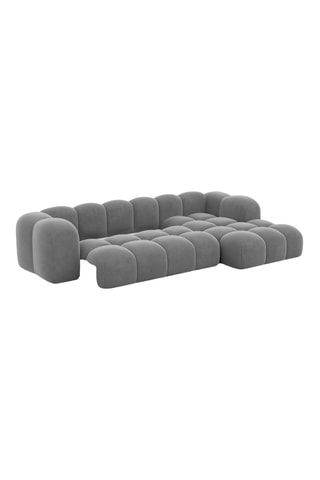 Canapé d'angle droit convertible - Gris - 5 places - En tissu velours