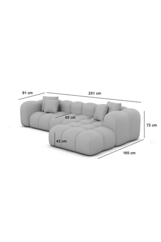 Canapé d'angle droit convertible - Gris - 5 places - En tissu velours