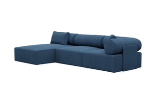 Canapé d'angle gauche Form Ragusa - Bleu atlantique - 5 places - Tissu toucher velours