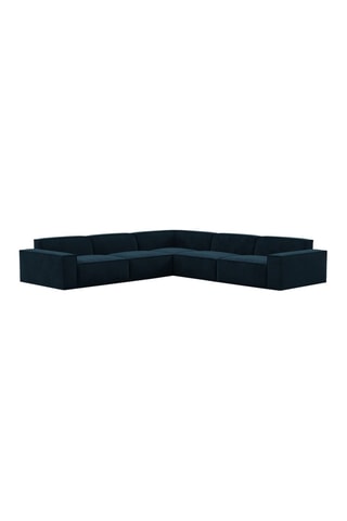 Canapé d'angle Lionel - Bleu foncé - 6 places - Tissu toucher velours