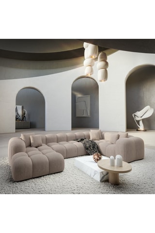 Canapé d'angle gauche panoramique convertible Nuvola - Beige - 7 places - En tissu structuré