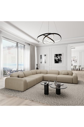 Canapé d'angle panoramique Labucca - Beige - 6 places - En cuir