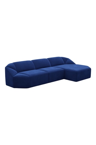 Canapé d'angle droit - Bleu marine - 5 places - En tissu velours