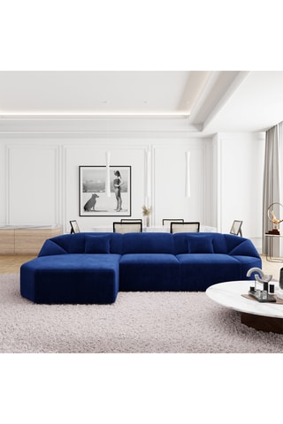 Canapé d'angle gauche - Bleu marine - 5 places - En tissu velours