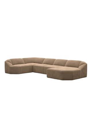 Canapé d'angle panoramique droit - Marron - 7 places - En tissu velours - 75 x 341 x 211 cm