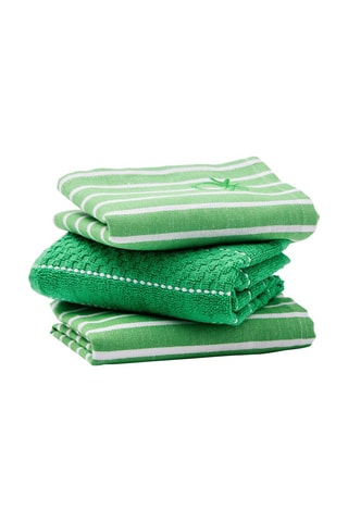Torchon et 2 serviettes de table - Vert et blanc
