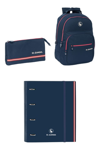 Classeur à anneaux, sac à dos et trousse - Bleu marine