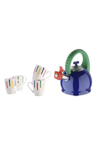 Bouilloire en acier inoxydable - 2,8 l et 4 mugs en porcelaine - 36 cl