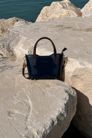 Sac à main en cuir Bailey - Bleu et marron