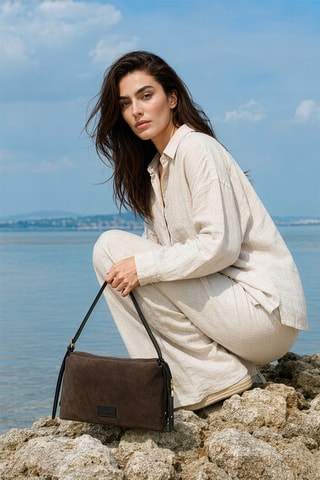 Sac porté épaule en cuir Yrah - Marron