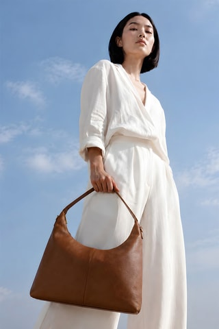 Sac porté épaule en cuir Aliz - Marron