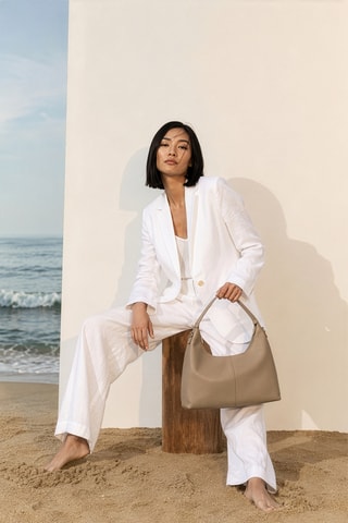Sac porté épaule en cuir Aliz - Taupe