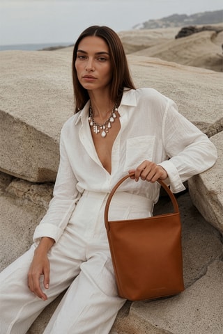 Sac seau en cuir Dunya - Marron
