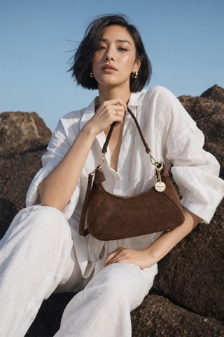 Sac porté épaule en nubuck River - Marron