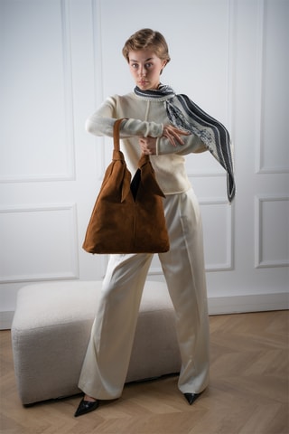 Sac porté épaule en nubuck Elan - Camel